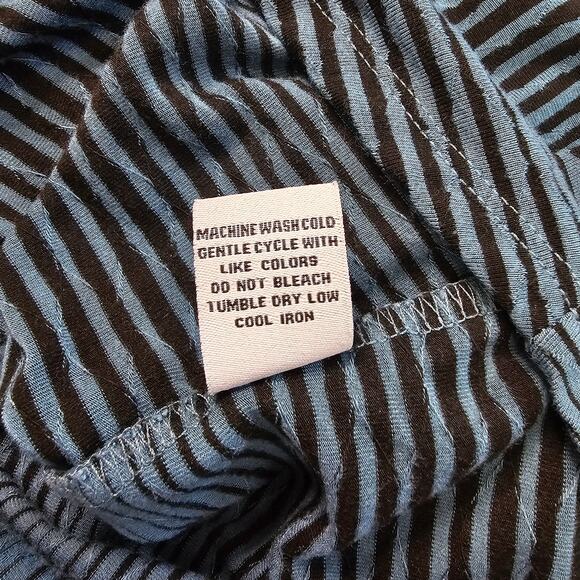 Habitat Teal Black Striped Button Cowl Neck Stretch Top Womens Small Long Sleeve - Picture 8 of 9